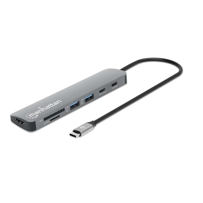 Docking Station Manhattan Aluminio 1xHDMI  2xUSB A 1xPD 1xUSB C 1xMicroSD 1xSD
