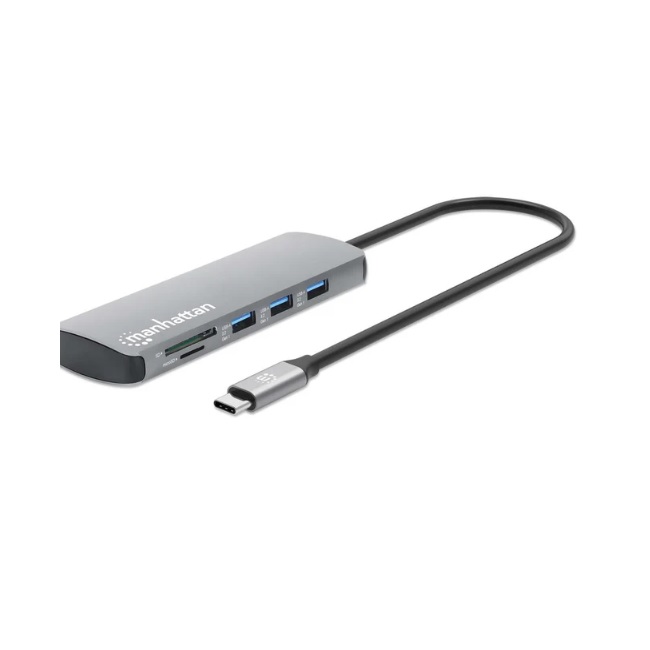 Docking Station Manhattan Aluminio 1xHDMI  3xUSB A 1xPD 1xUSB C 1xMicroSD 1xSD 1xRJ45 132x43x17mm
