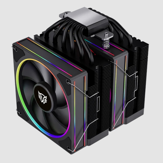 Enfriamiento de Aire Balam Rush Heliux Pro HEX75 Negro  Display para monitoreo de temperatura RGB 6 Pipas TDP 270 W Legend