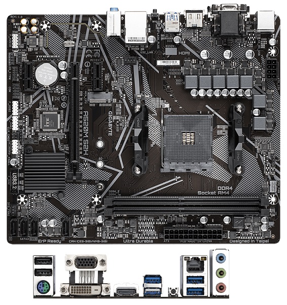 Tarjeta madre Gigabyte A520M S2H AM4 2xDDR4 HDMI DVI-D M-ATX