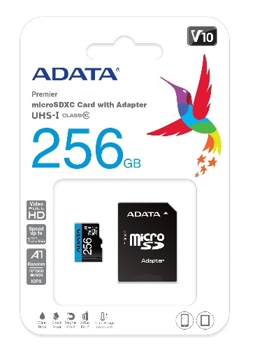 Memoria ADATA 256GB MicroSD Premier con adaptador SD clase 10 A1 U1 V10 100MB/s