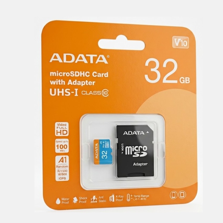 Memoria ADATA 32GB MicroSD Premier con adaptador clase10 A1 U3 100MB/s Azul