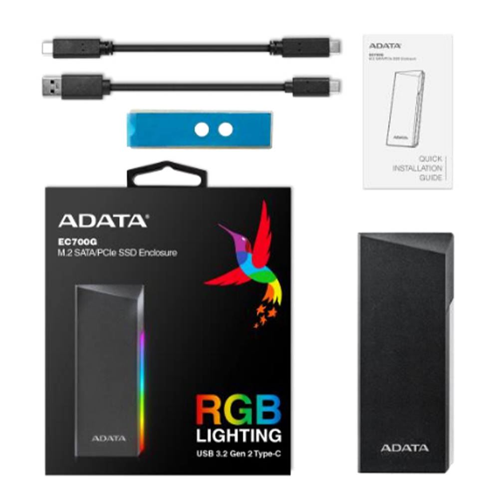 Enclosure ADATA XPG EC700 USB C 3.2 para SSD M.2 negro con RGB compatible con Xbox Series