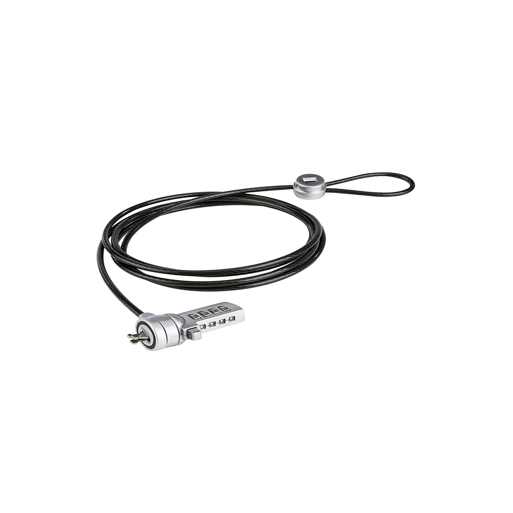 Candado Techzone para Laptop en Color Plata 3 Cabezales Intercambiables en 1 Candado (Tipo T  Tipo Wedge Lock/N17  Tipo Nano Lock ) Largo 1.8m