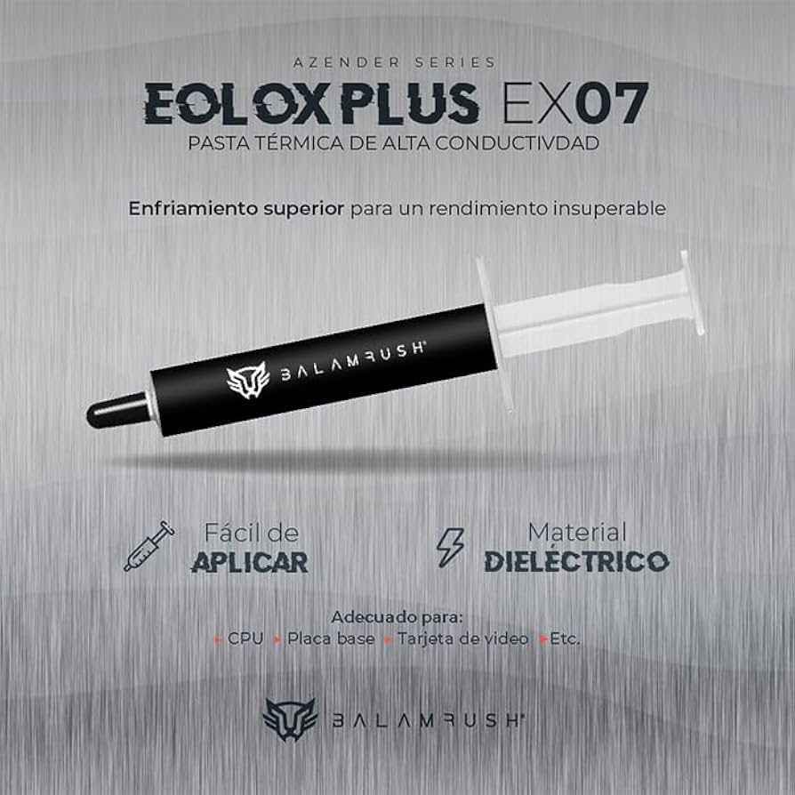 Pasta termica Balam Rush Eolox Termic EX07 12.8 W/m.k Alta conductividad 4g Incluye Aplicador Gris