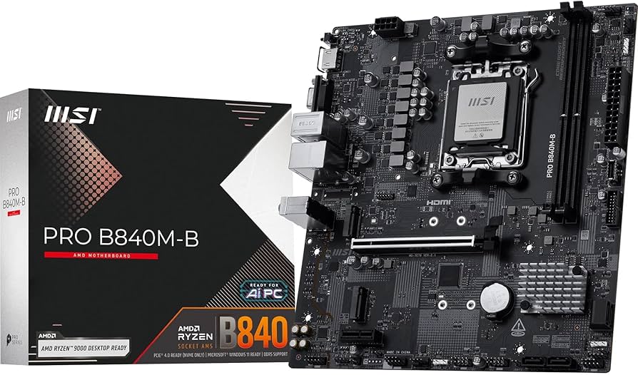 Tarjeta Madre MSI PRO B840M-B Compatible con AM5 2xDDR5 1xHDMI 128GB MicroATX