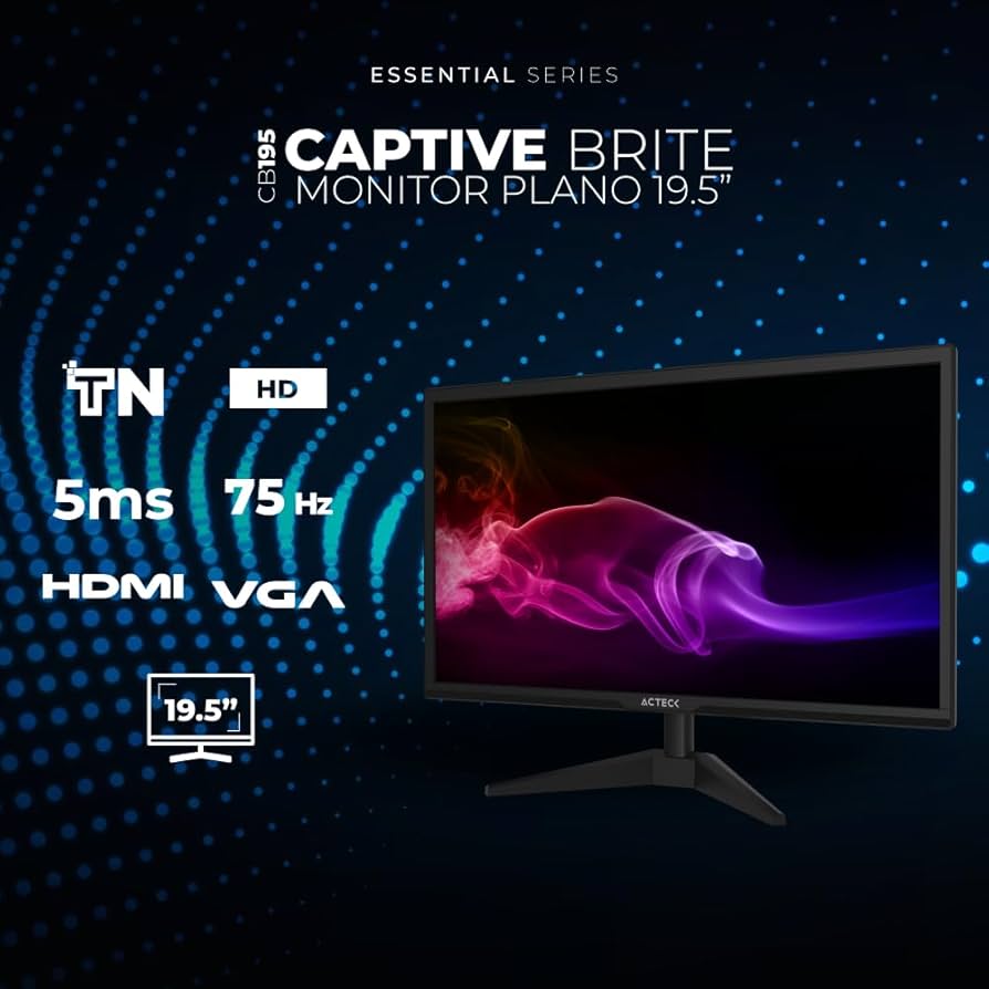 Monitor Acteck 19.5 LED Captive Brite CB195 plano HD HDMI VGA 60Hz negro