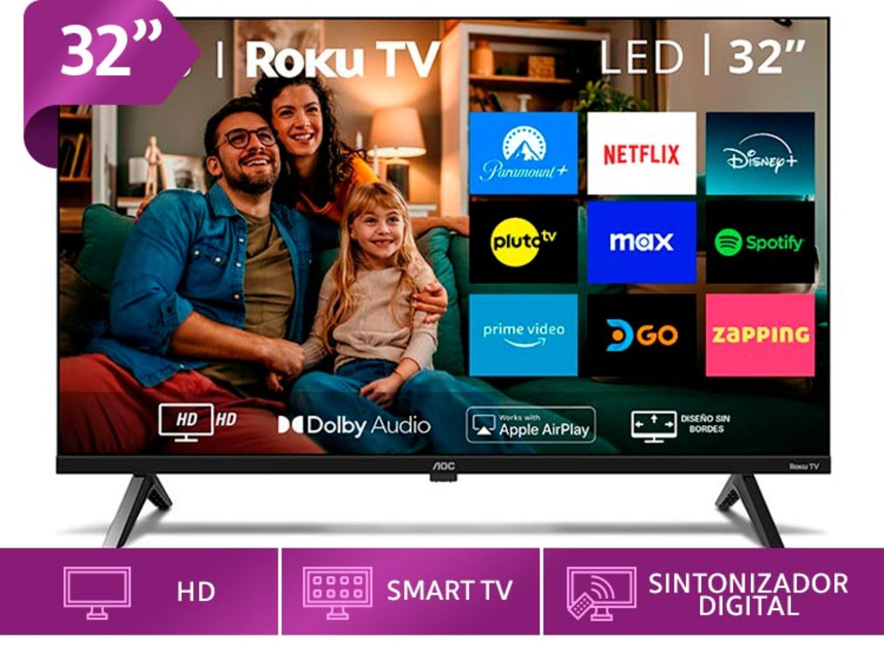 Smart TV AOC 32 pulg RokuTv LED 1360*768 Wifi 3HDMI 1USB Ethernet