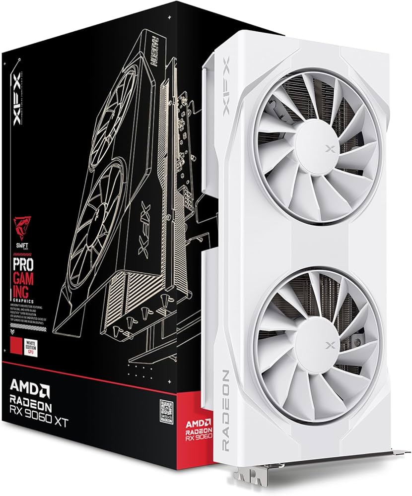 Tarjeta de video XFX 8GB AMD Radeon RX 9060XT Swift OC White Edition 2xfan GDDR6 RDNA3 1xHDMI 2xDP RX-96TSW8GWQ